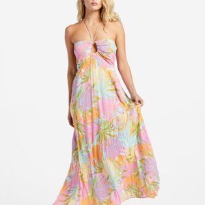 Billabong So Groovy Palm Leaf Halter Maxi Dress, Size XS